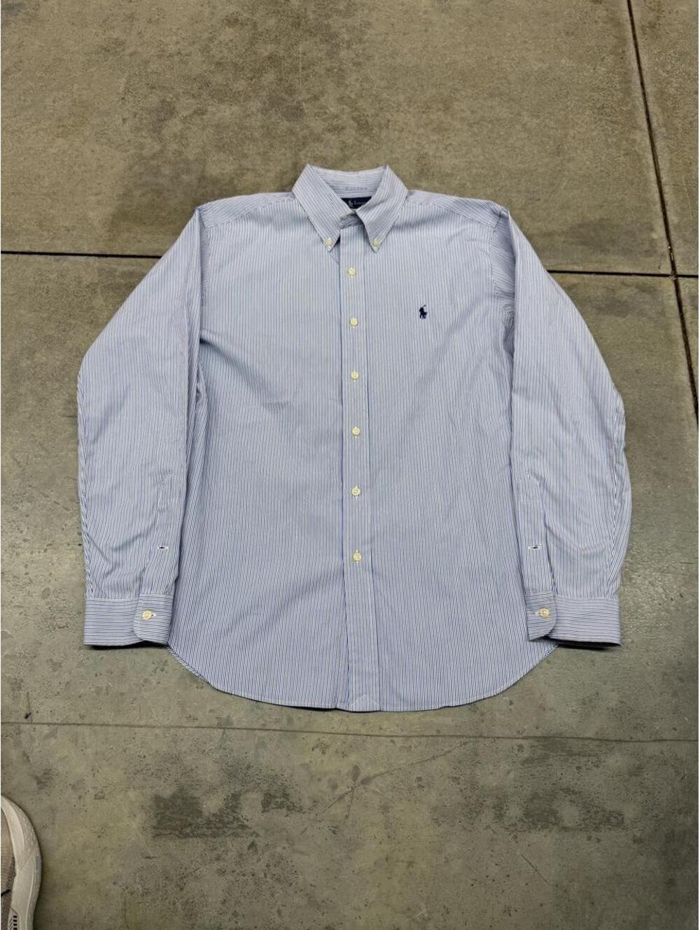 vintage polo ralph lauren classic fit blue and white button down shirt large